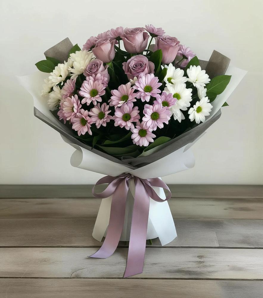 Букет цветов из: Хризантемы и Розы в Верхопенье