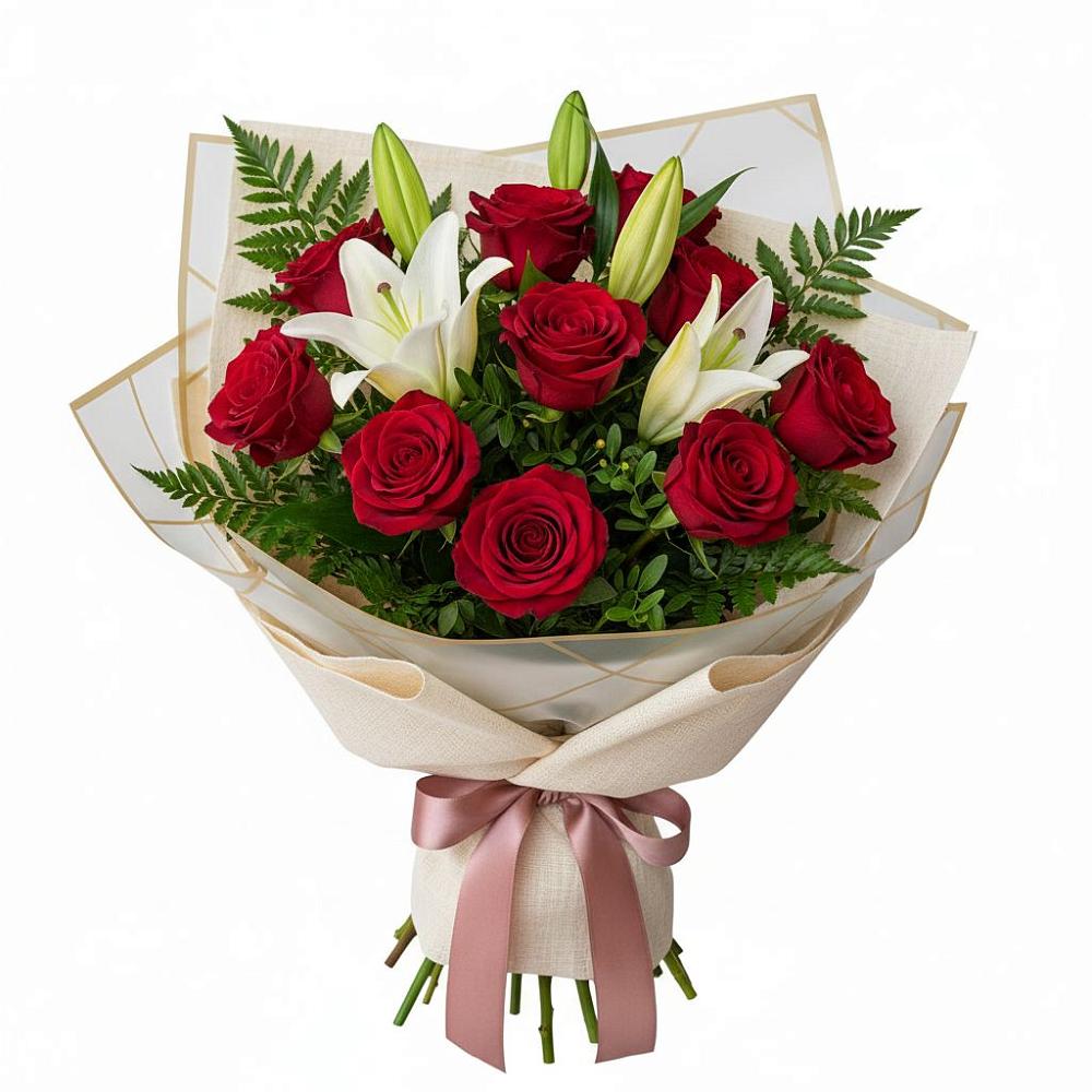 Букет высокая поэзия в Верхопенье Букет цветов из: Лилии и Розы в Верхопенье